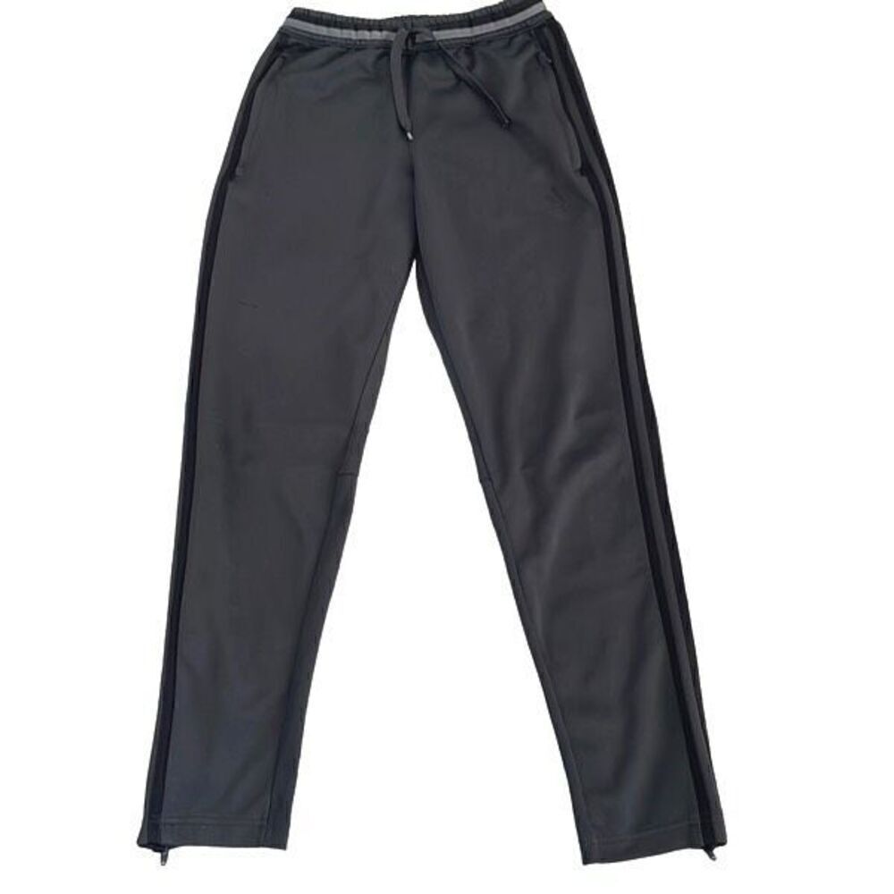 EUC Adidas Gray Black Stripe Climalite Soccer Pants/Joggers Ankle Side Zip - Sma